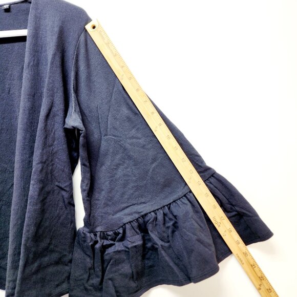 Colleen Lopez Navy Ruffle Sleeve Open-Front Black Cardigan Sweater Size M New - Picture 6 of 15